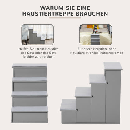 Pet Stairs 4-Step Dog Stairs Cat Stairs Entry Aid with Anti-Slip Mat Pet Ladder for Car Bed Sofa Gray 40 x 59 x 54.2 cm