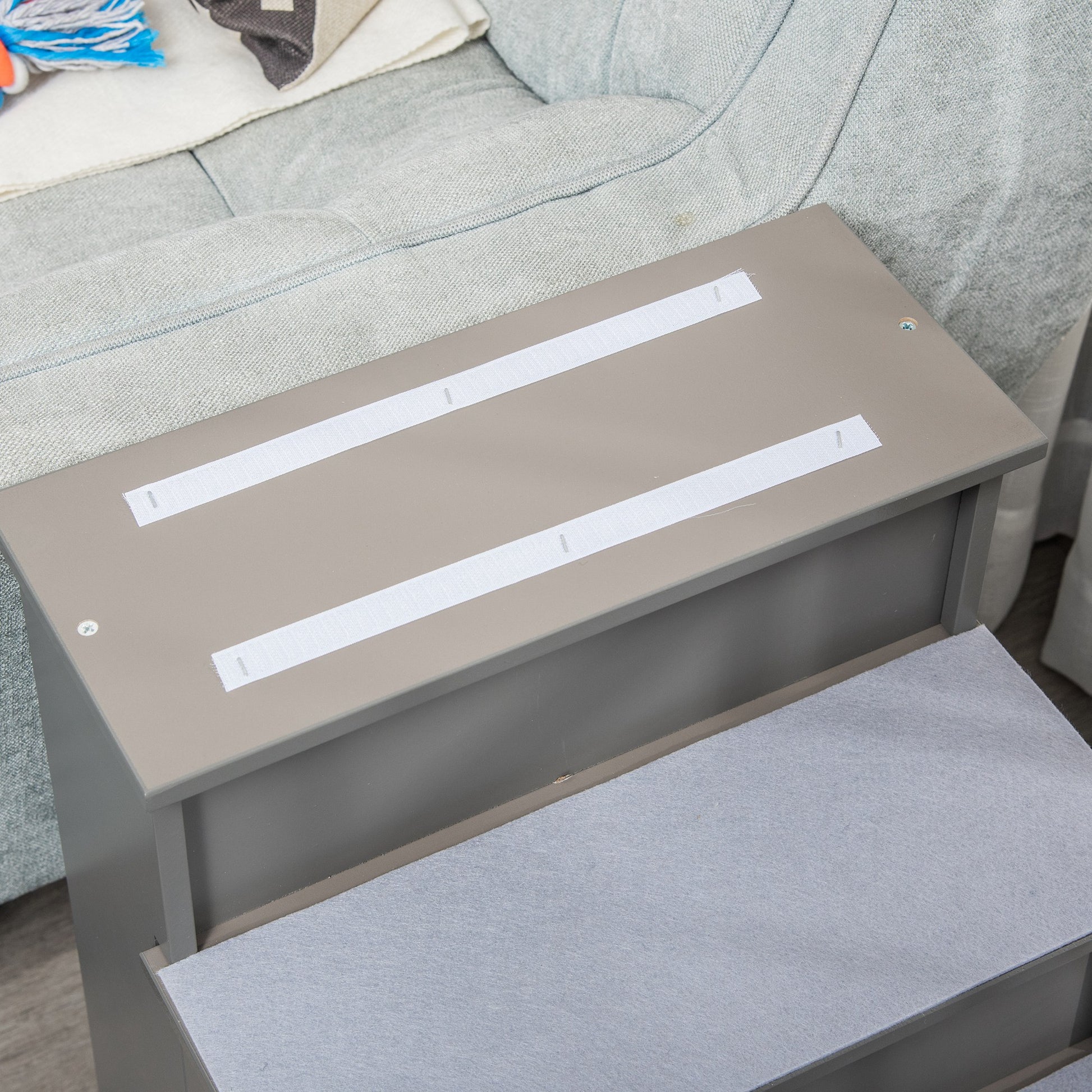 Pet Stairs 4-Step Dog Stairs Cat Stairs Entry Aid with Anti-Slip Mat Pet Ladder for Car Bed Sofa Gray 40 x 59 x 54.2 cm