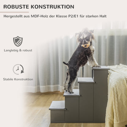Pet Stairs 4-Step Dog Stairs Cat Stairs Entry Aid with Anti-Slip Mat Pet Ladder for Car Bed Sofa Gray 40 x 59 x 54.2 cm