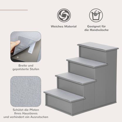 Pet Stairs 4-Step Dog Stairs Cat Stairs Entry Aid with Anti-Slip Mat Pet Ladder for Car Bed Sofa Gray 40 x 59 x 54.2 cm