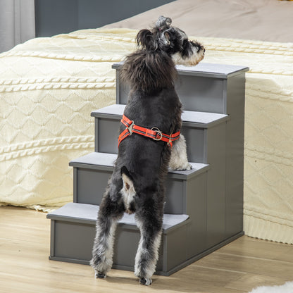 Pet Stairs 4-Step Dog Stairs Cat Stairs Entry Aid with Anti-Slip Mat Pet Ladder for Car Bed Sofa Gray 40 x 59 x 54.2 cm
