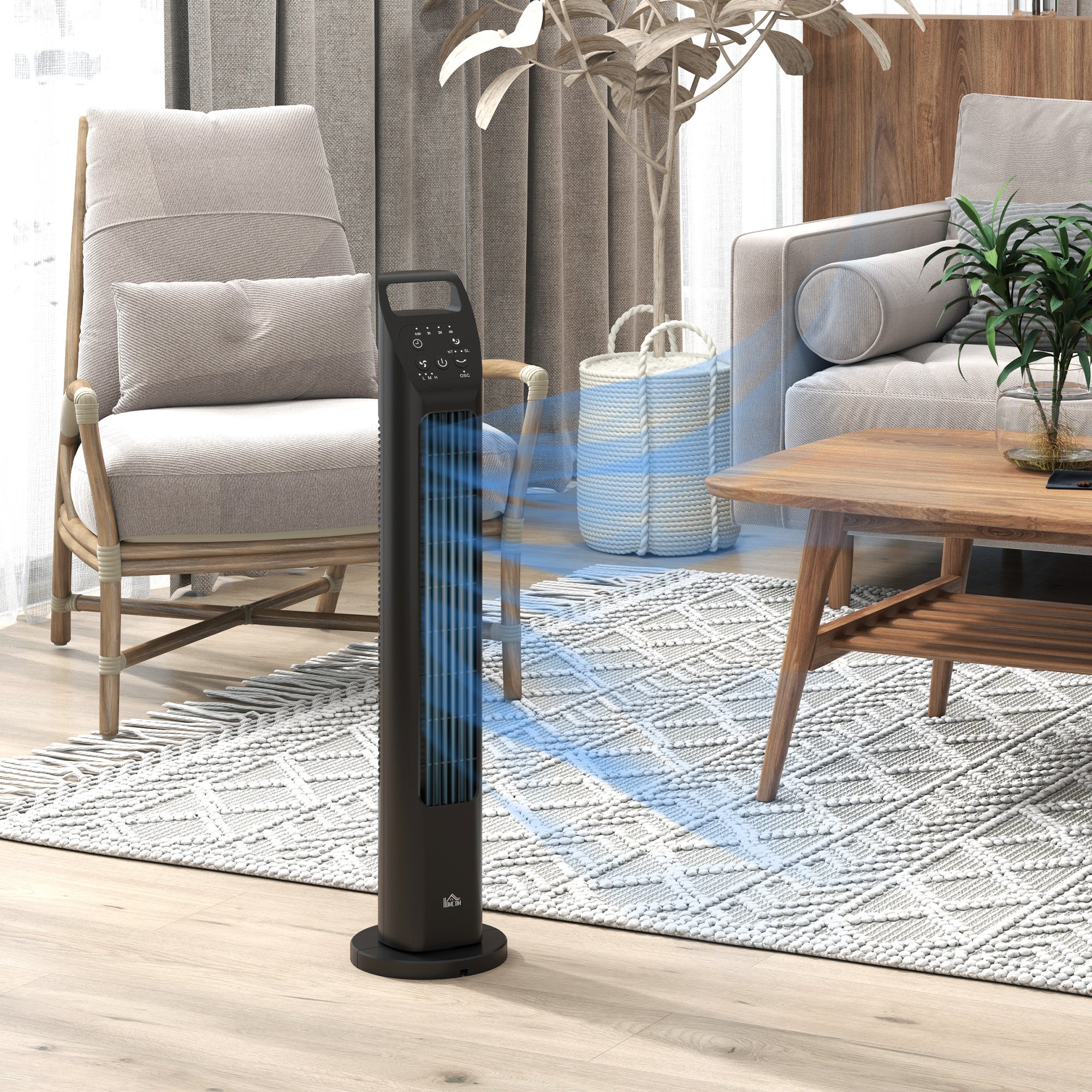 Tower Fan, Stand Fan with 3 Modes, Remote Control, 50W Fan with 4H Timer, 75° Oscillation, for Bedroom, Black