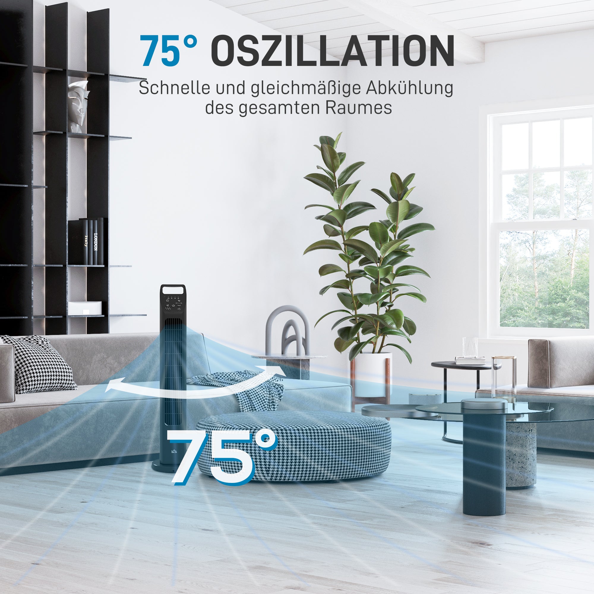 Tower Fan, Stand Fan with 3 Modes, Remote Control, 50W Fan with 4H Timer, 75° Oscillation, for Bedroom, Black