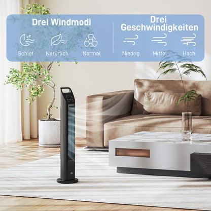 Tower Fan, Stand Fan with 3 Modes, Remote Control, 50W Fan with 4H Timer, 75° Oscillation, for Bedroom, Black