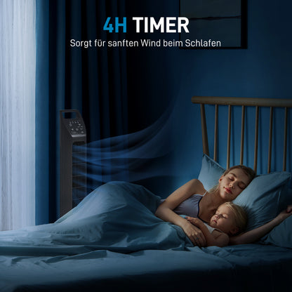 Tower Fan, Stand Fan with 3 Modes, Remote Control, 50W Fan with 4H Timer, 75° Oscillation, for Bedroom, Black
