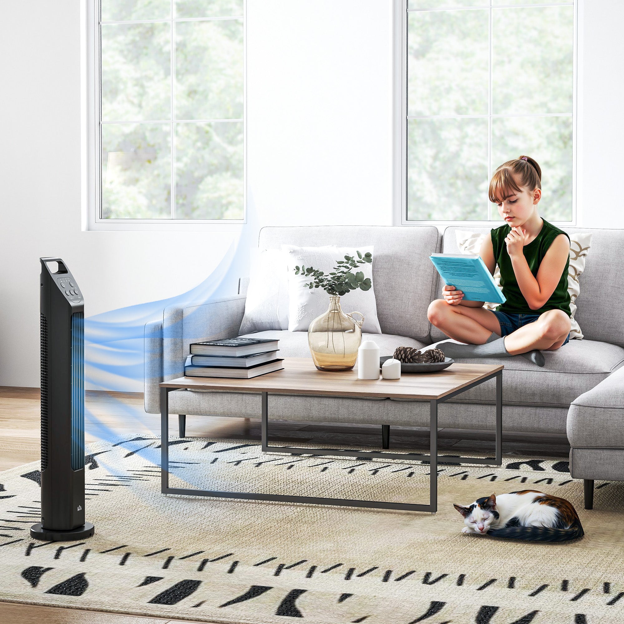 Tower Fan, Stand Fan with 3 Modes, Remote Control, 50W Fan with 4H Timer, 75° Oscillation, for Bedroom, Black