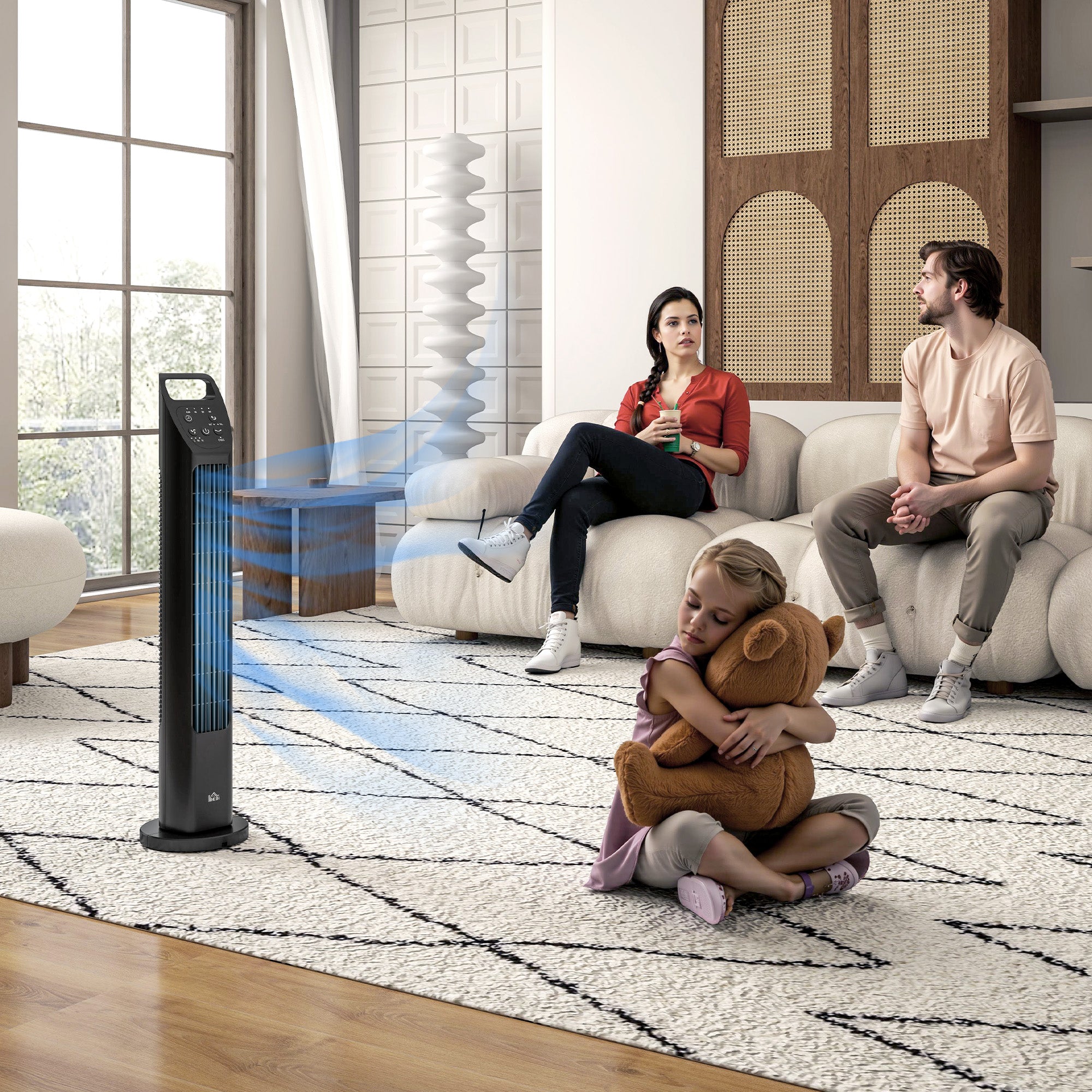 Tower Fan, Stand Fan with 3 Modes, Remote Control, 50W Fan with 4H Timer, 75° Oscillation, for Bedroom, Black