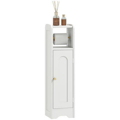 Narrow Bathroom Cabinet Bathroom Auxiliary Furniture 21x20x79 cm with Adjustable Shelf Removable Toilet Roll Holder and Arched Panel Door for Small Spaces White