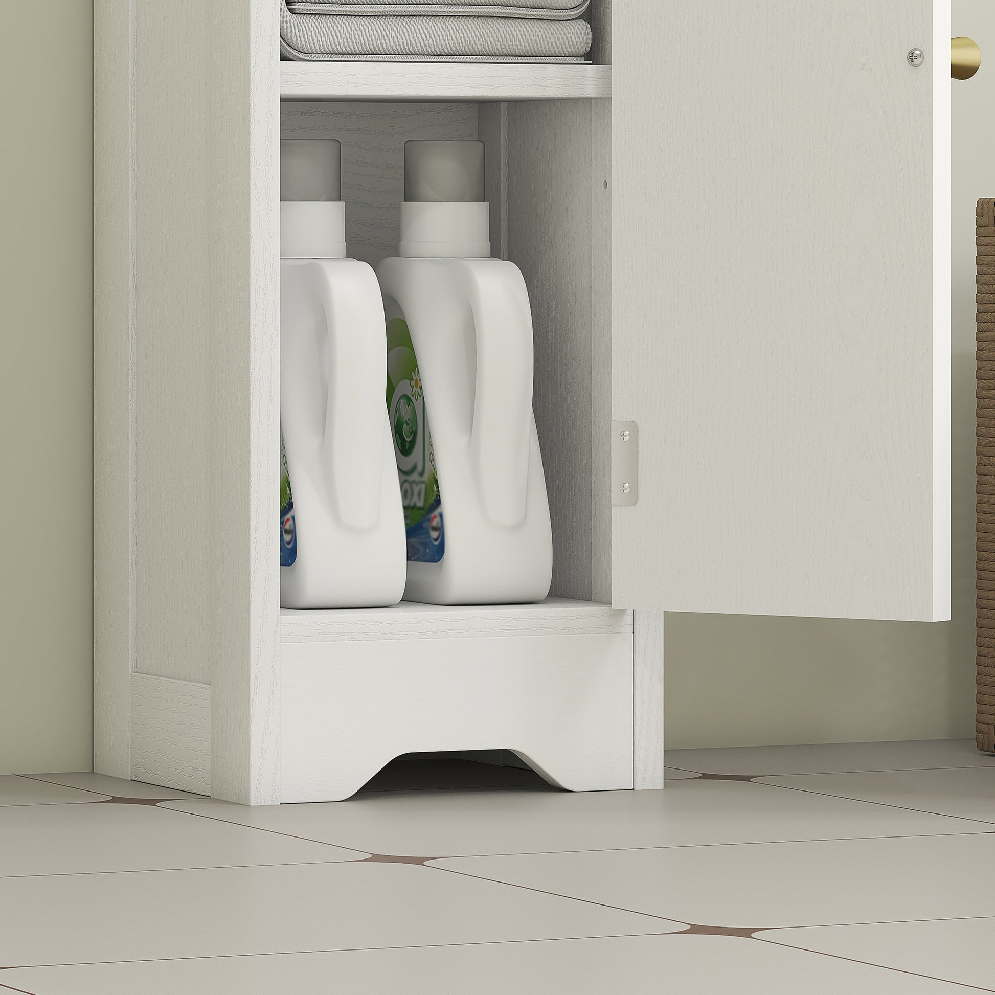 Narrow Bathroom Cabinet Bathroom Auxiliary Furniture 21x20x79 cm with Adjustable Shelf Removable Toilet Roll Holder and Arched Panel Door for Small Spaces White