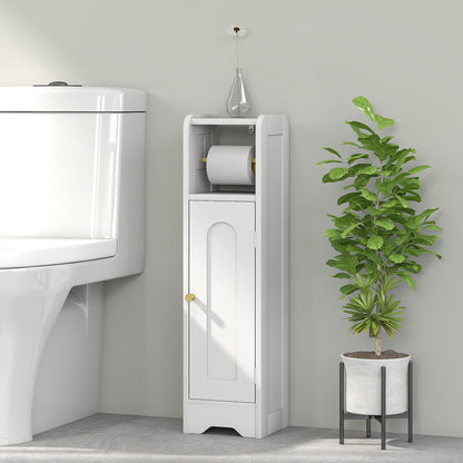 Narrow Bathroom Cabinet Bathroom Auxiliary Furniture 21x20x79 cm with Adjustable Shelf Removable Toilet Roll Holder and Arched Panel Door for Small Spaces White