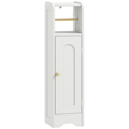 Narrow Bathroom Cabinet Bathroom Auxiliary Furniture 21x20x79 cm with Adjustable Shelf Removable Toilet Roll Holder and Arched Panel Door for Small Spaces White
