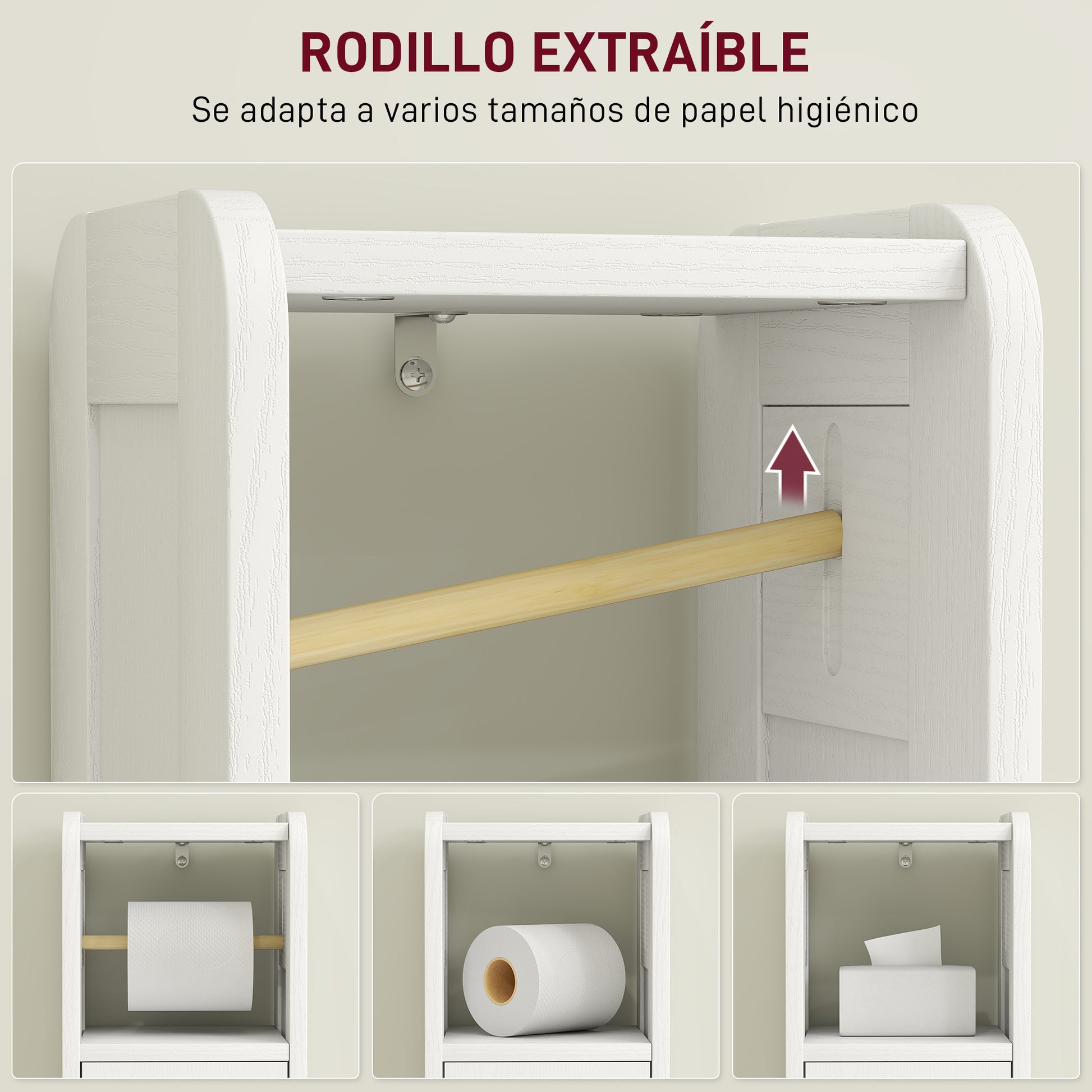 Narrow Bathroom Cabinet Bathroom Auxiliary Furniture 21x20x79 cm with Adjustable Shelf Removable Toilet Roll Holder and Arched Panel Door for Small Spaces White