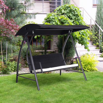Hollywood Swing 3-Seater made of Polyrattan Garden Swing with Adjustable Sunroof Sun Protection Seat Cushion Hanging Bench up to 360 kg load-bearing Swing for Garden 198x124x179cm Black