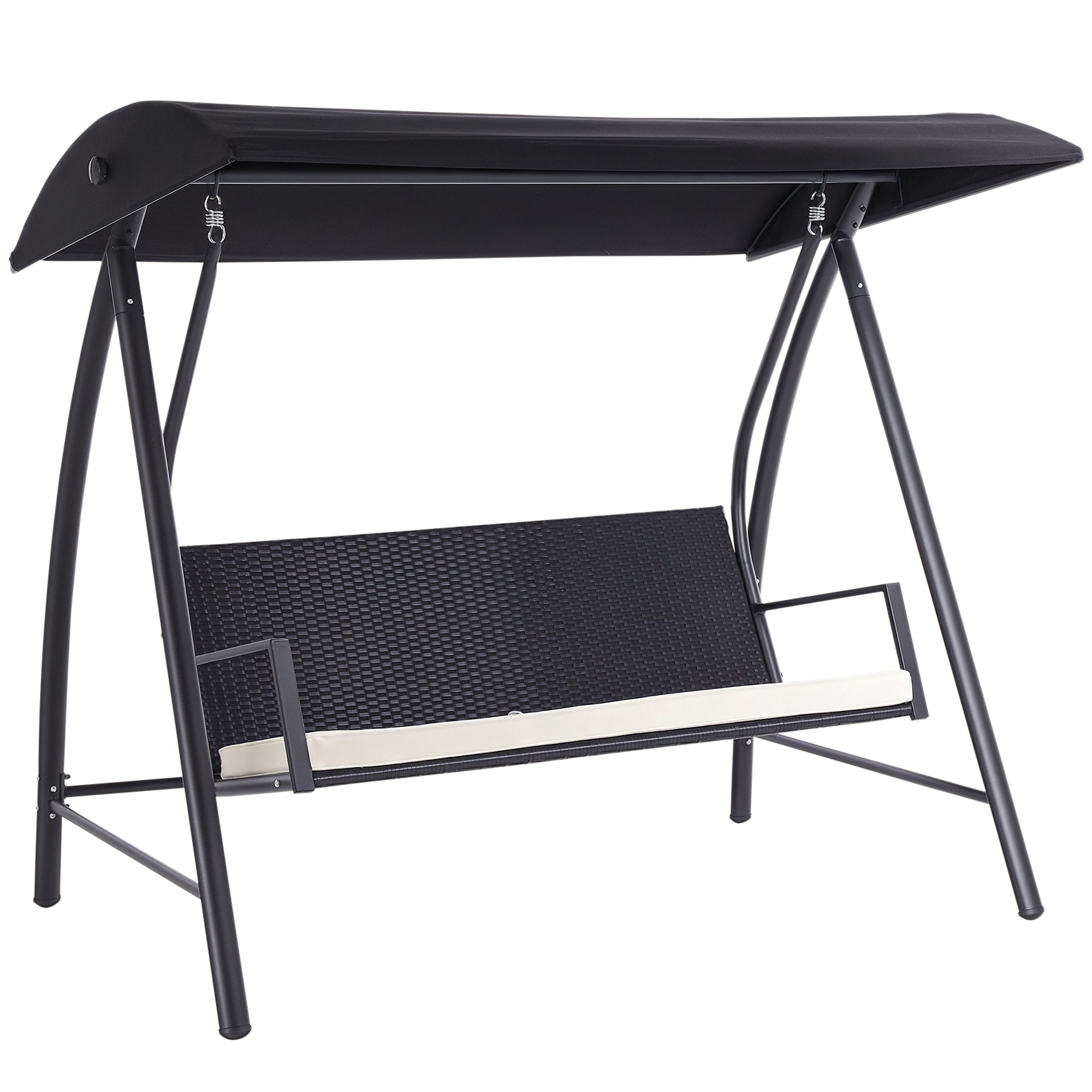 Hollywood Swing 3-Seater made of Polyrattan Garden Swing with Adjustable Sunroof Sun Protection Seat Cushion Hanging Bench up to 360 kg load-bearing Swing for Garden 198x124x179cm Black