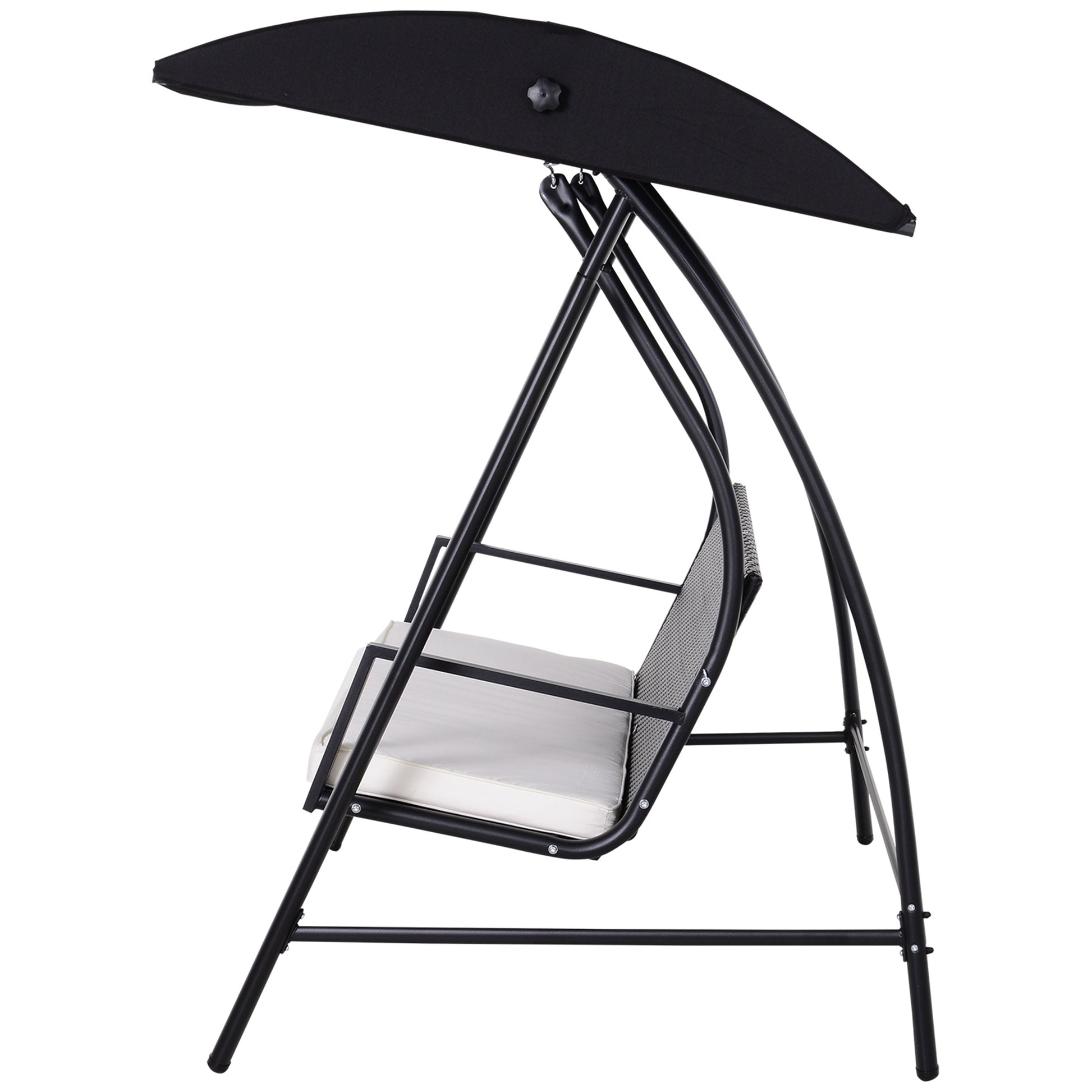 Hollywood Swing 3-Seater made of Polyrattan Garden Swing with Adjustable Sunroof Sun Protection Seat Cushion Hanging Bench up to 360 kg load-bearing Swing for Garden 198x124x179cm Black