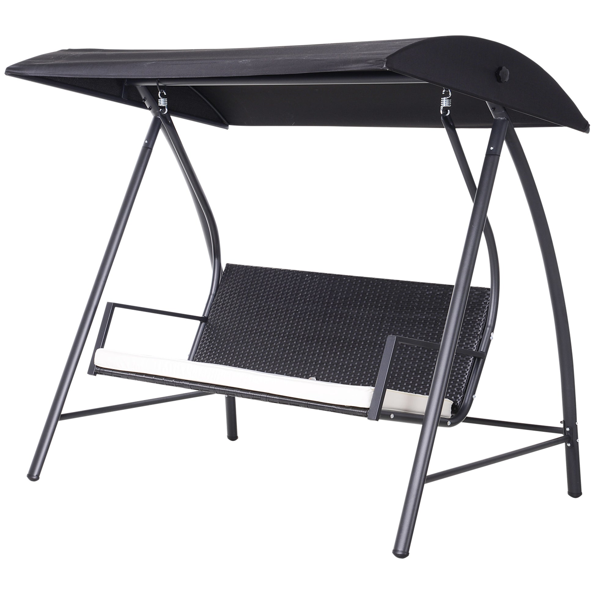 Hollywood Swing 3-Seater made of Polyrattan Garden Swing with Adjustable Sunroof Sun Protection Seat Cushion Hanging Bench up to 360 kg load-bearing Swing for Garden 198x124x179cm Black