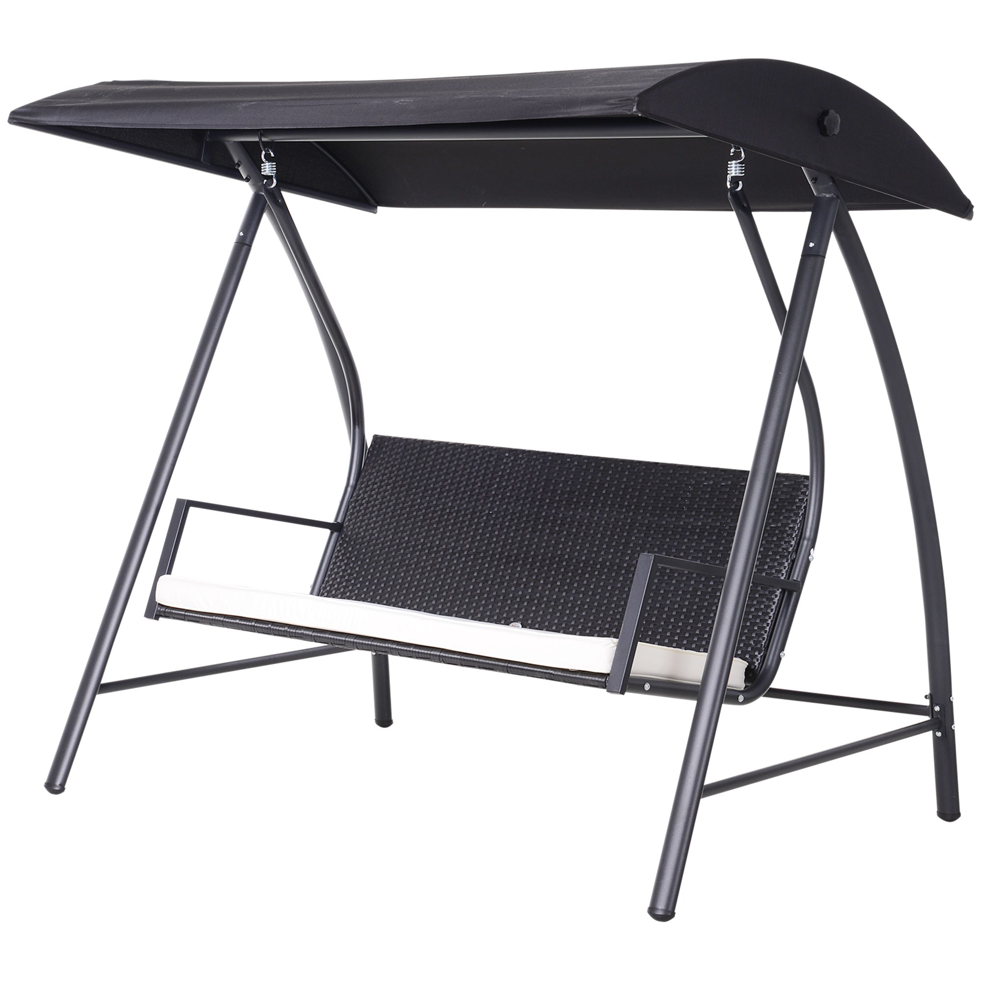 Hollywood Swing 3-Seater made of Polyrattan Garden Swing with Adjustable Sunroof Sun Protection Seat Cushion Hanging Bench up to 360 kg load-bearing Swing for Garden 198x124x179cm Black