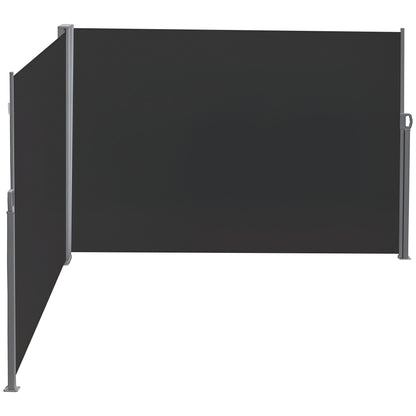Double Side Awning Privacy Screen retractable parasol dim. 6L x 1.80H m High Density Anti-UV Polyester 180 g/m² Grey and black