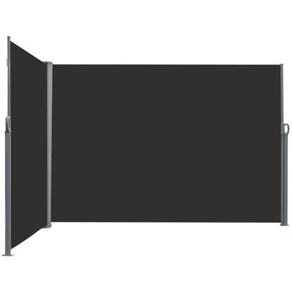 Double Side Awning Privacy Screen retractable parasol dim. 6L x 1.80H m High Density Anti-UV Polyester 180 g/m² Grey and black