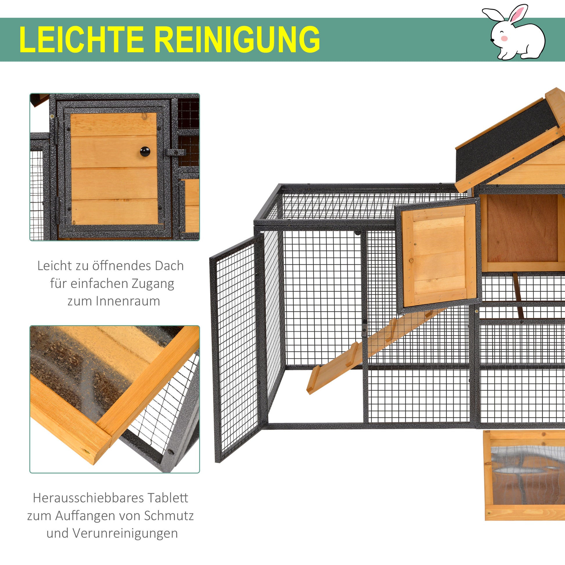 Rabbit Hutch Elevated Pet House Small Animal Hutch with Outdoor Run, Lockable Door Outdoor Wood-Metal Light Yellow 122 x 63 x 92 cm