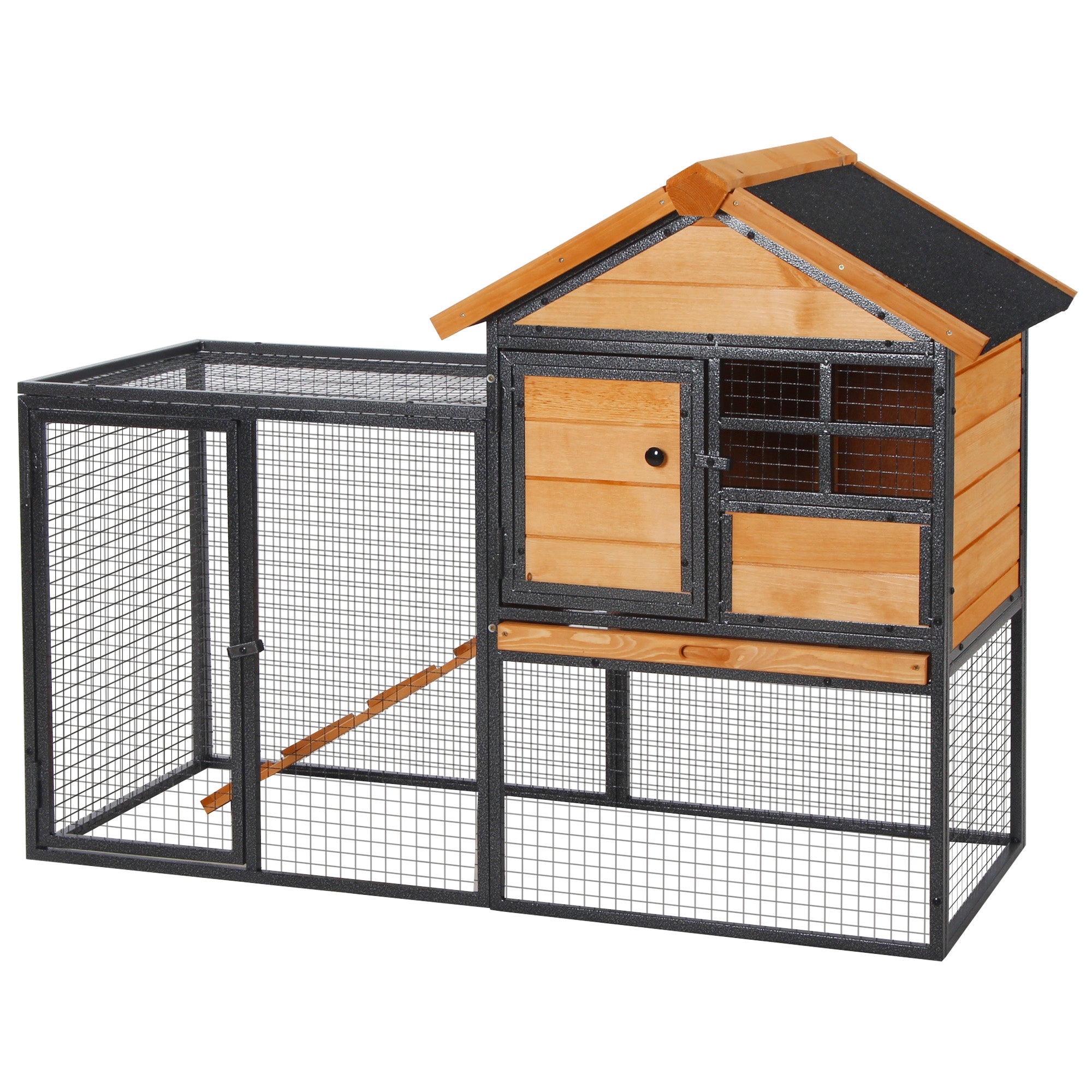 Rabbit Hutch Elevated Pet House Small Animal Hutch with Outdoor Run, Lockable Door Outdoor Wood-Metal Light Yellow 122 x 63 x 92 cm