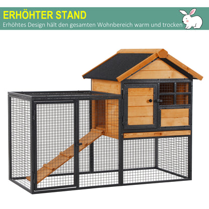 Rabbit Hutch Elevated Pet House Small Animal Hutch with Outdoor Run, Lockable Door Outdoor Wood-Metal Light Yellow 122 x 63 x 92 cm