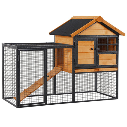 Rabbit Hutch Elevated Pet House Small Animal Hutch with Outdoor Run, Lockable Door Outdoor Wood-Metal Light Yellow 122 x 63 x 92 cm