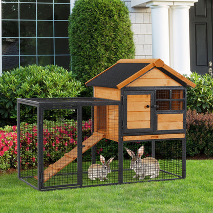 Rabbit Hutch Elevated Pet House Small Animal Hutch with Outdoor Run, Lockable Door Outdoor Wood-Metal Light Yellow 122 x 63 x 92 cm
