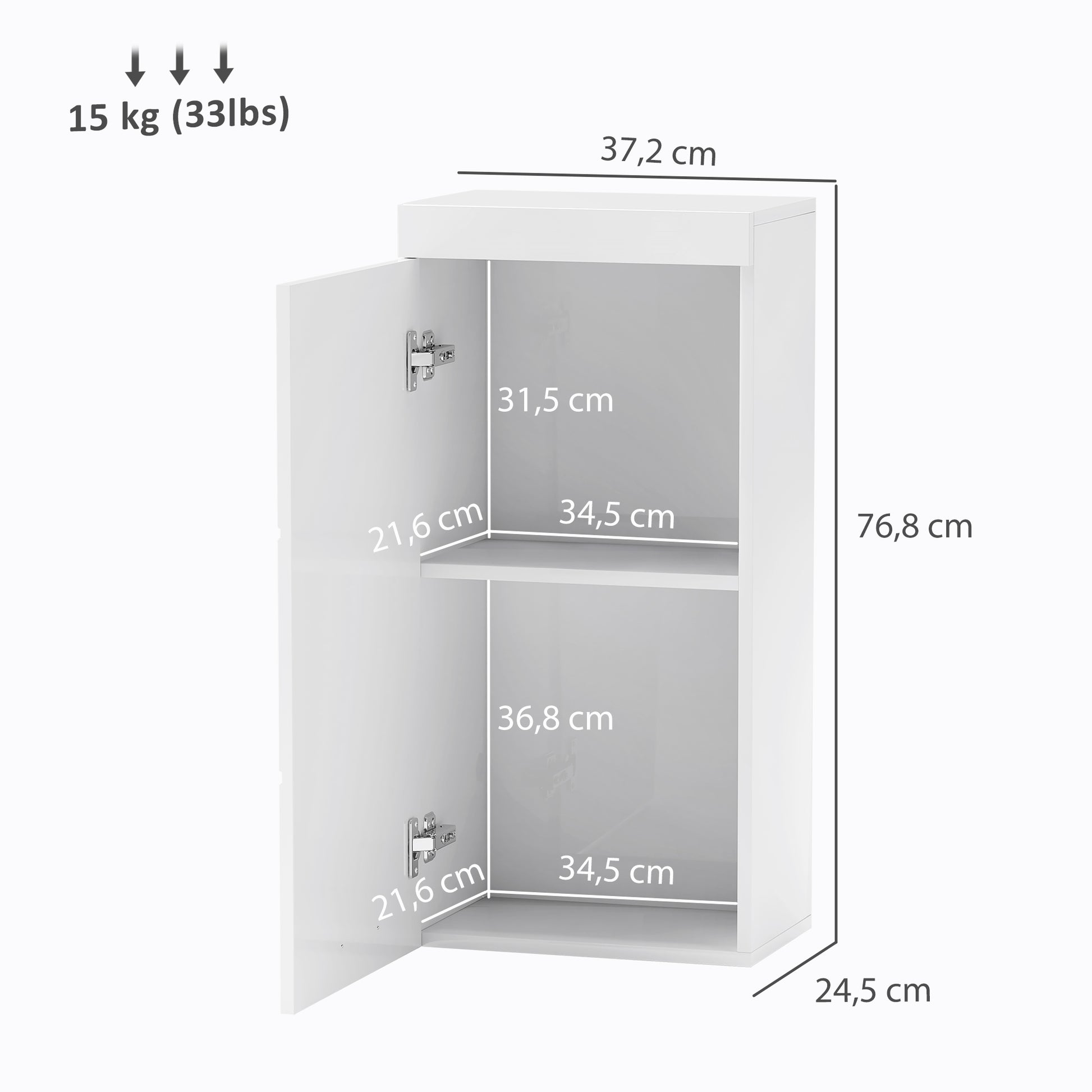 Bathroom Cabinet Wall Mounted Medicine Cabinet with Door, Adjustable Shelves 37.2 x 24.5 x 76.8 cm White
