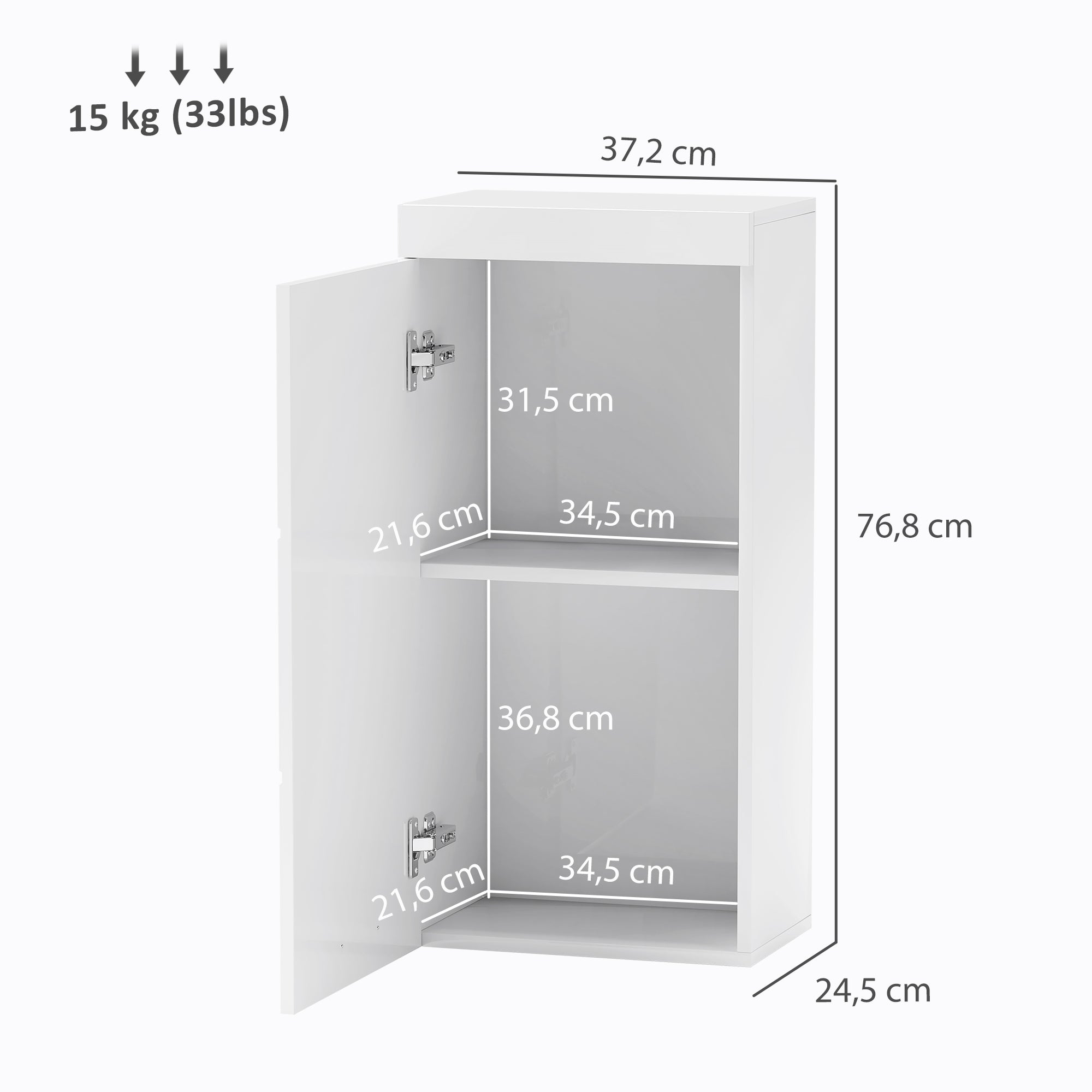 Bathroom Cabinet Wall Mounted Medicine Cabinet with Door, Adjustable Shelves 37.2 x 24.5 x 76.8 cm White