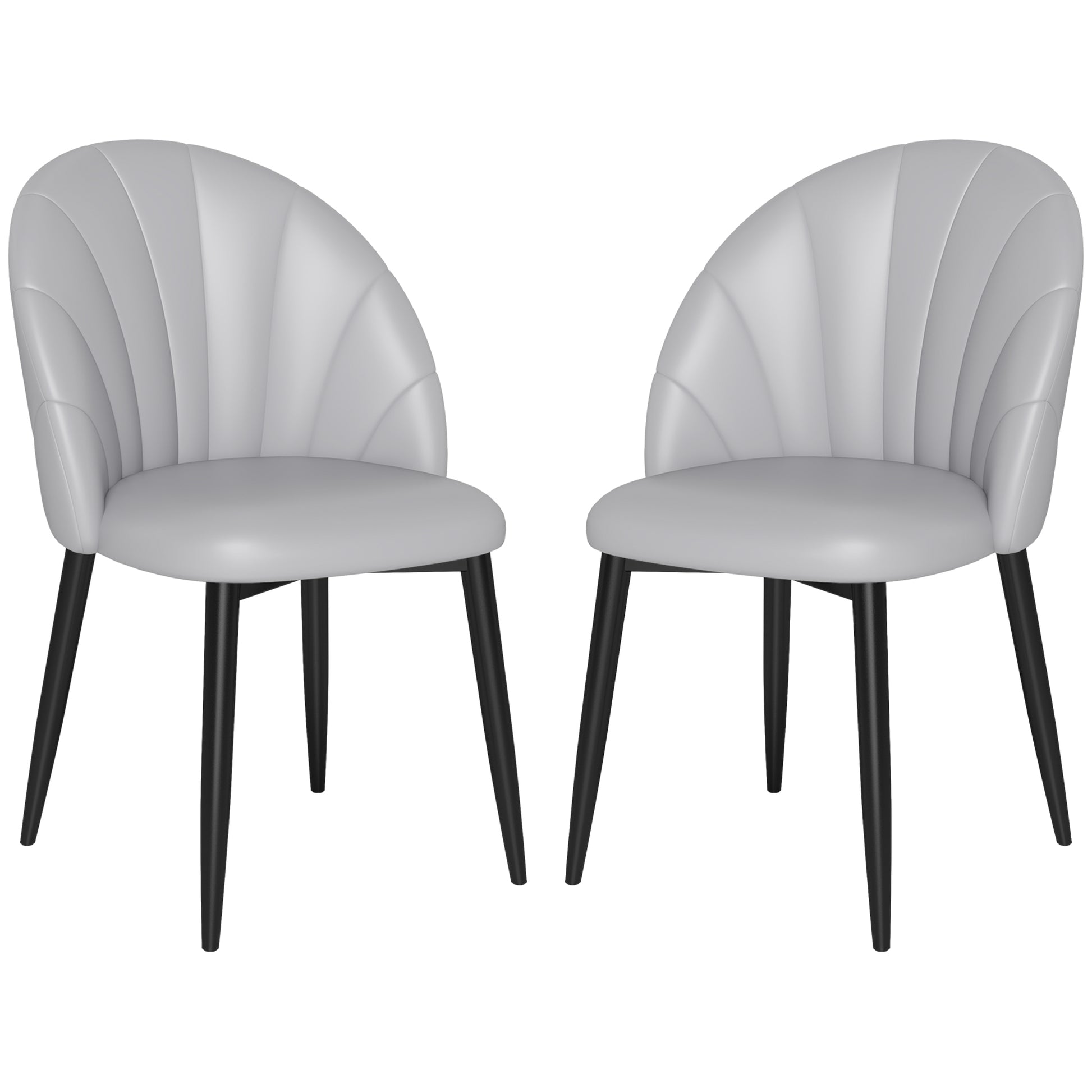 Set of 2 dining chairs made of PU leather, kitchen and living room chairs with steel legs and shell back, Light gray
