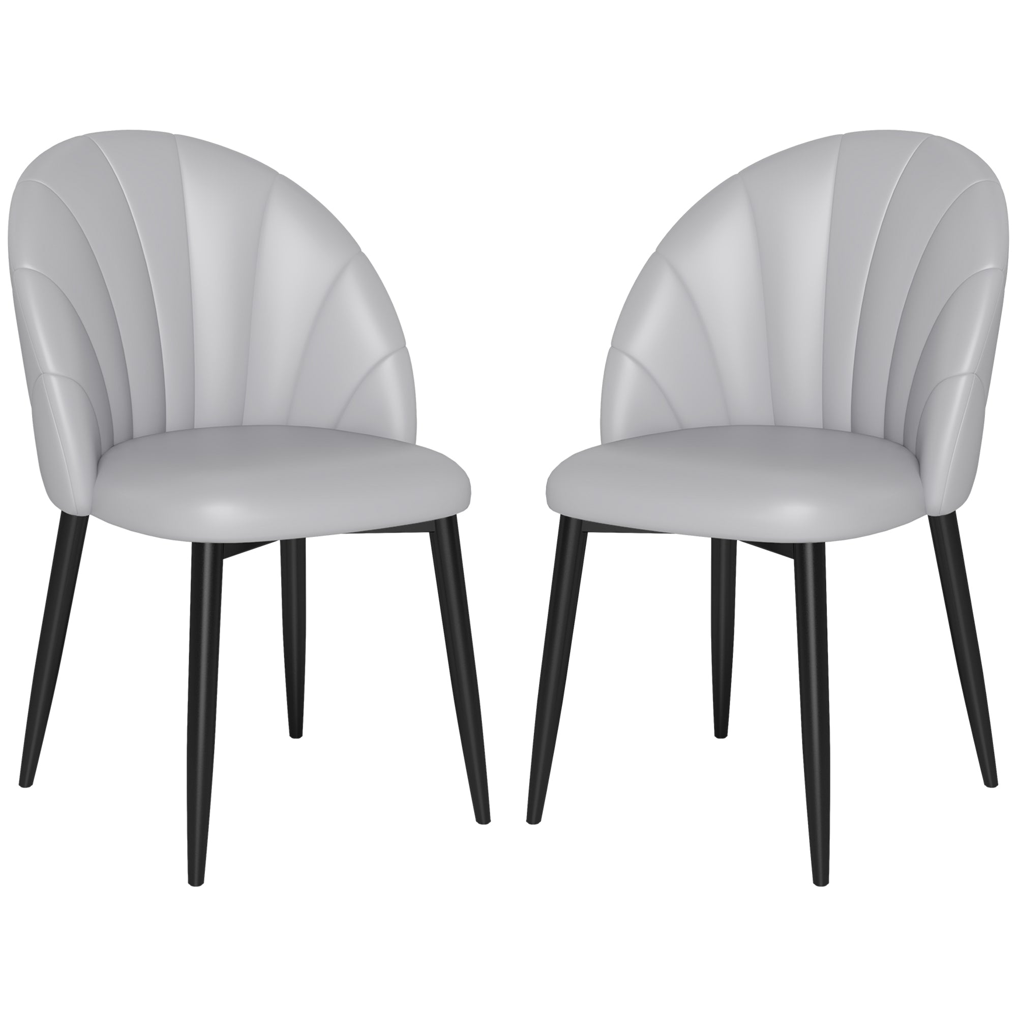 Set of 2 dining chairs made of PU leather, kitchen and living room chairs with steel legs and shell back, Light gray