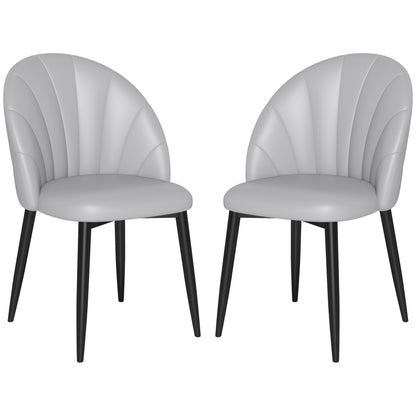 Set of 2 dining chairs made of PU leather, kitchen and living room chairs with steel legs and shell back, Light gray