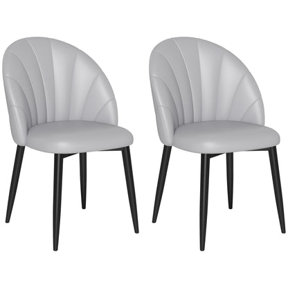 Set of 2 dining chairs made of PU leather, kitchen and living room chairs with steel legs and shell back, Light gray