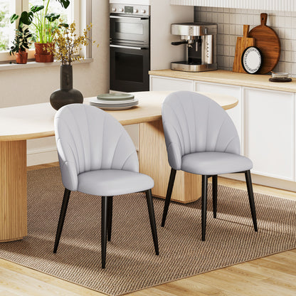 Set of 2 dining chairs made of PU leather, kitchen and living room chairs with steel legs and shell back, Light gray
