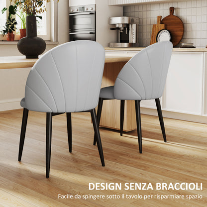 Set of 2 dining chairs made of PU leather, kitchen and living room chairs with steel legs and shell back, Light gray
