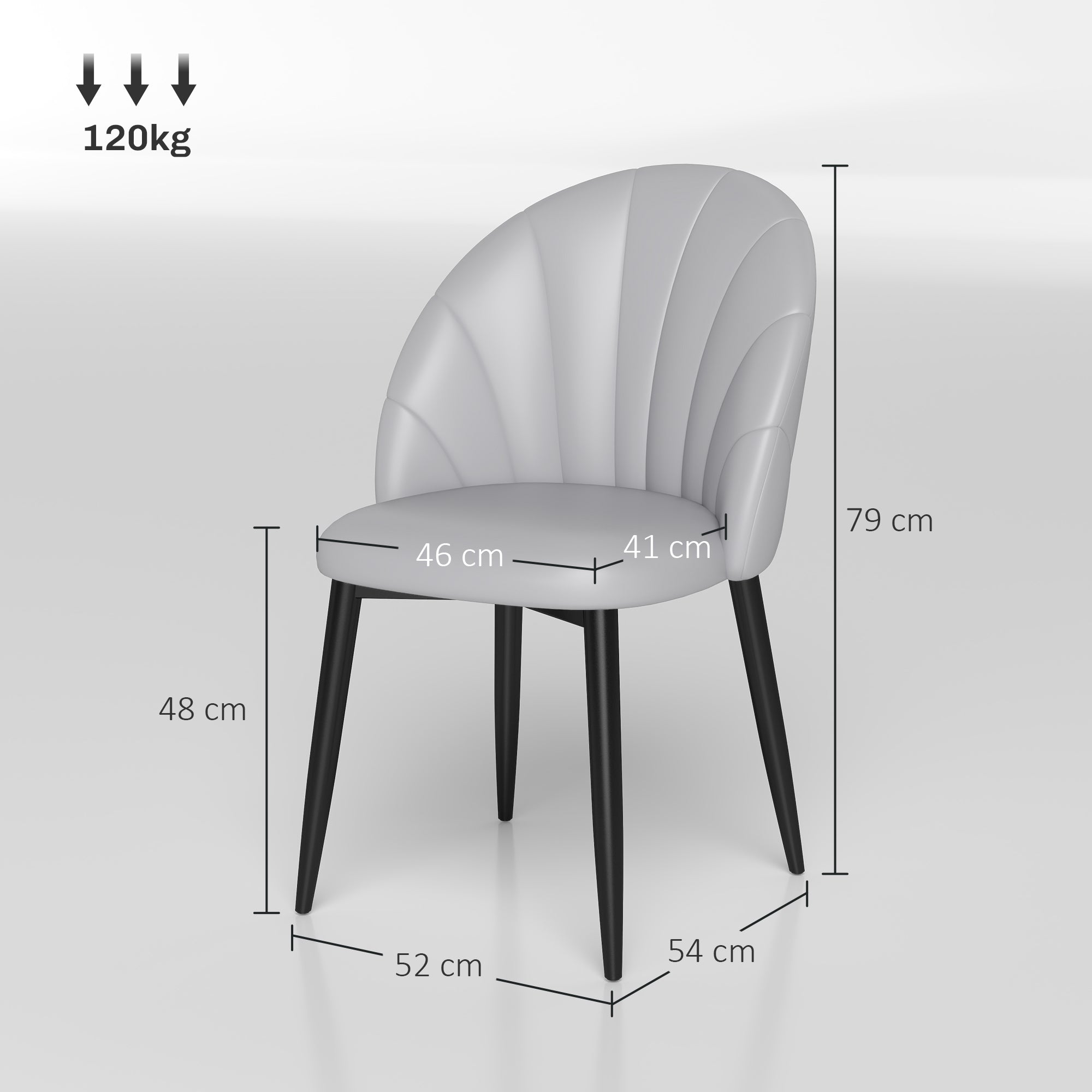 Set of 2 dining chairs made of PU leather, kitchen and living room chairs with steel legs and shell back, Light gray