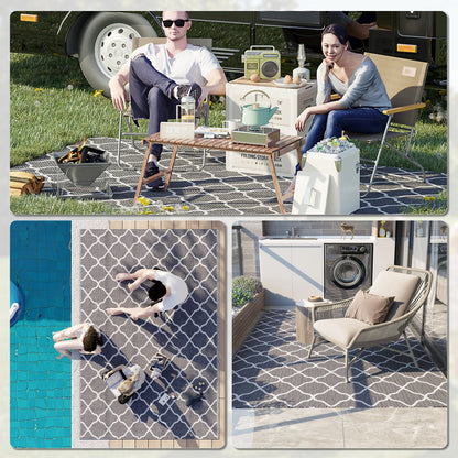 Outdoor Rug Reversible Rug Size 2.74L x 1.82W m - High Density 310 g/m² Gray and White PP