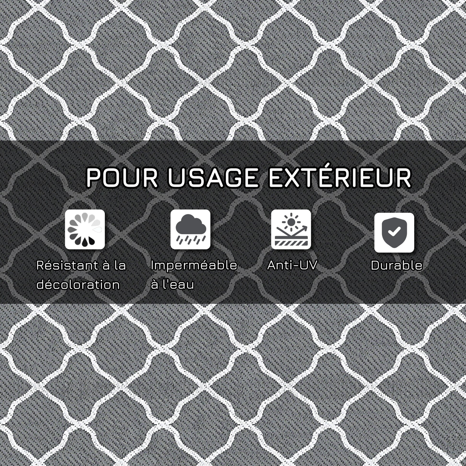 Outdoor Rug Reversible Rug Size 2.74L x 1.82W m - High Density 310 g/m² Gray and White PP