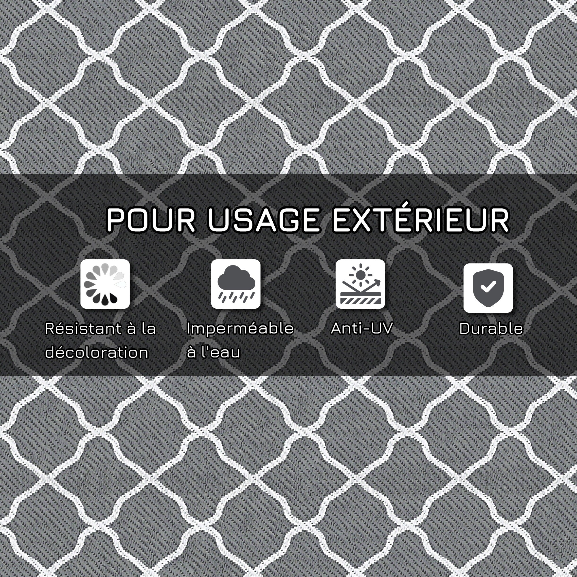 Outdoor Rug Reversible Rug Size 2.74L x 1.82W m - High Density 310 g/m² Gray and White PP