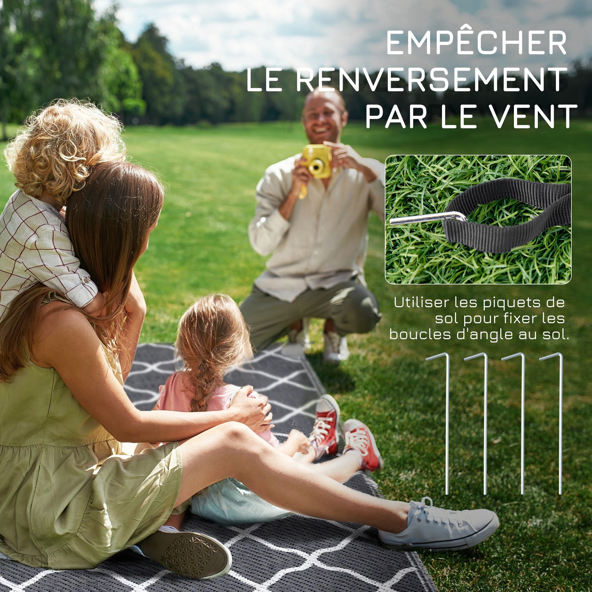 Outdoor Rug Reversible Rug Size 2.74L x 1.82W m - High Density 310 g/m² Gray and White PP
