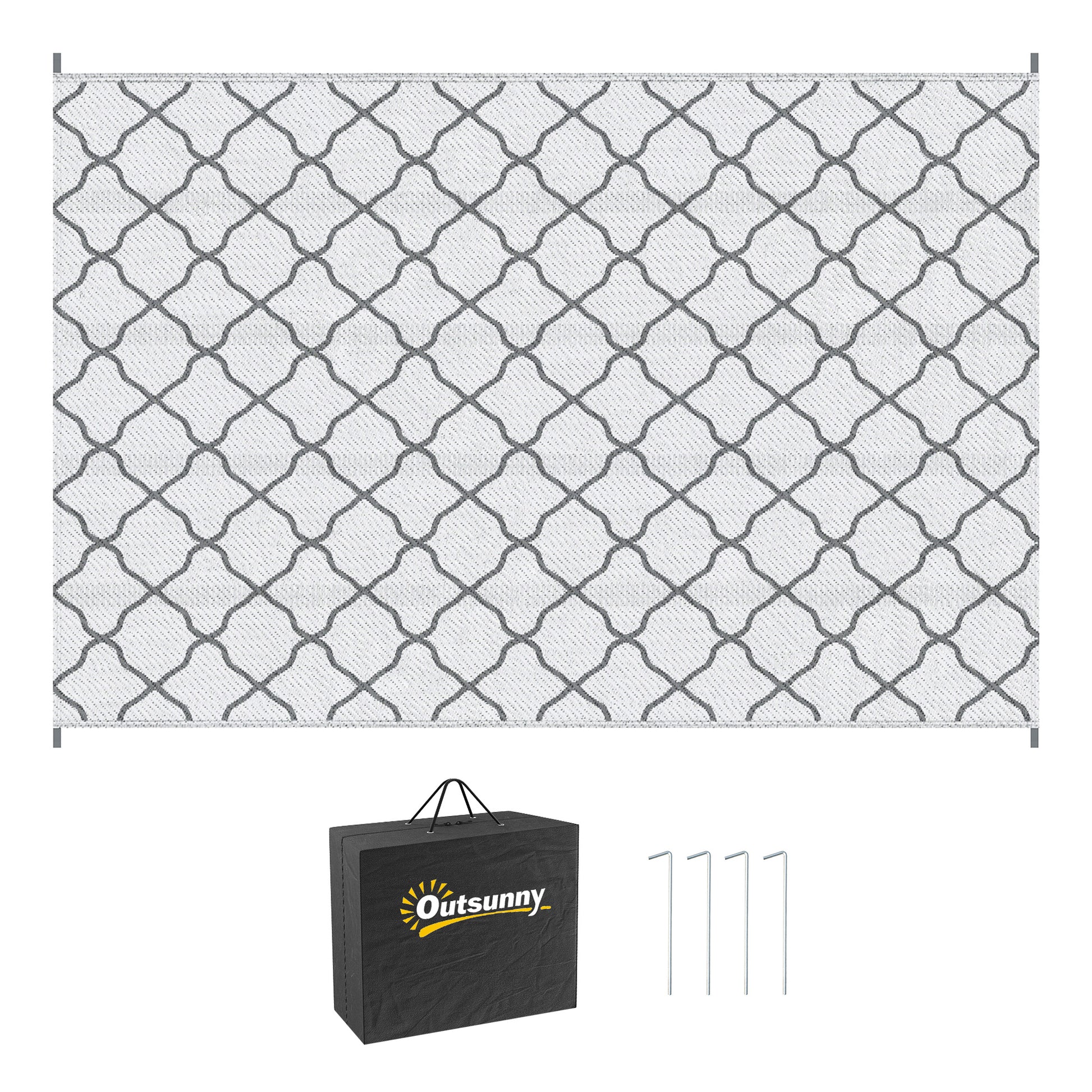 Outdoor Rug Reversible Rug Size 2.74L x 1.82W m - High Density 310 g/m² Gray and White PP