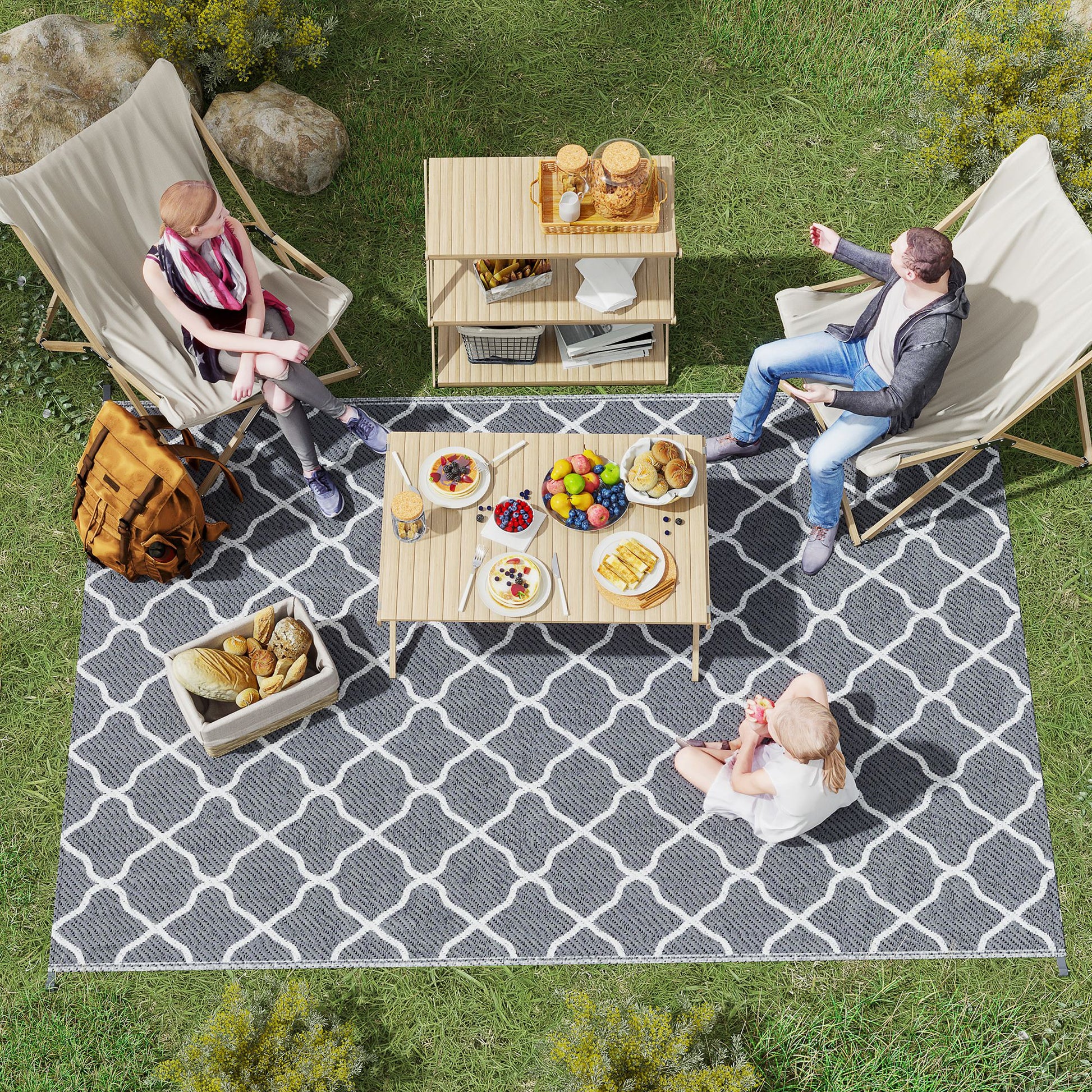 Outdoor Rug Reversible Rug Size 2.74L x 1.82W m - High Density 310 g/m² Gray and White PP