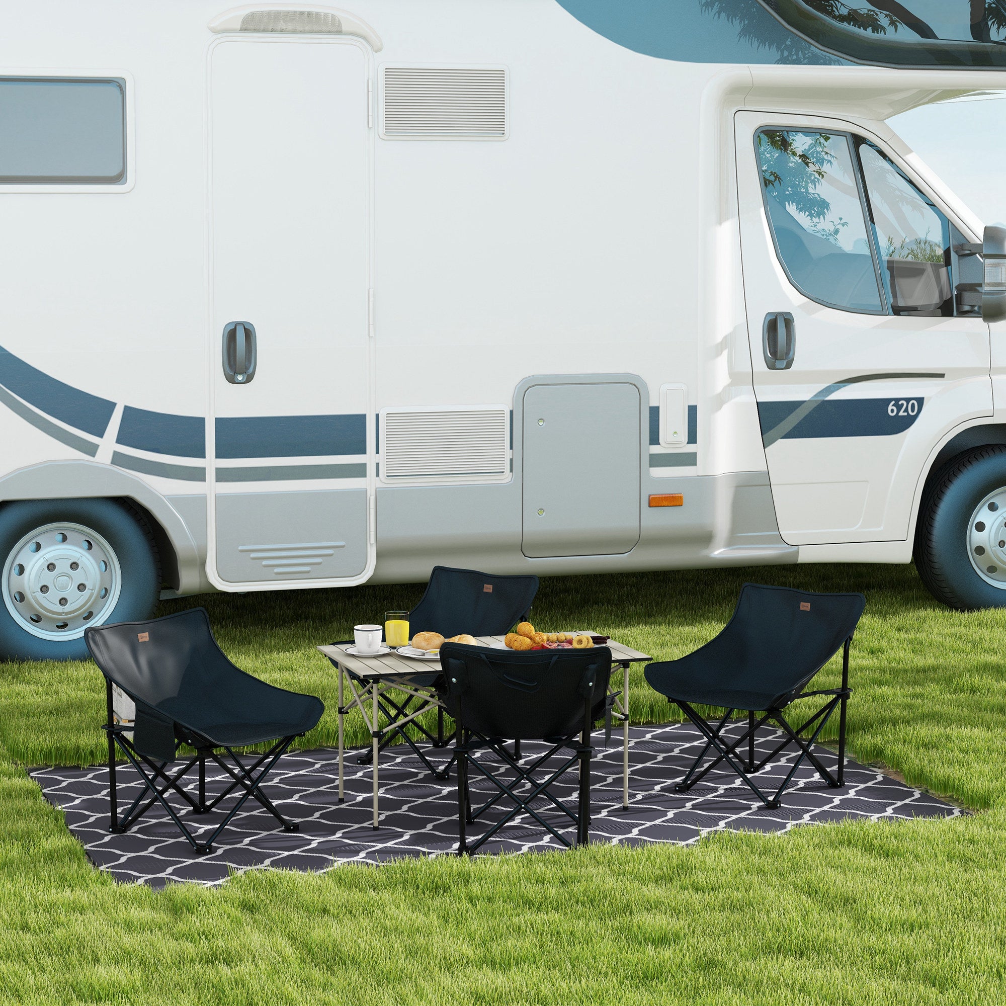 Outdoor Rug Reversible Rug Size 2.74L x 1.82W m - High Density 310 g/m² Gray and White PP