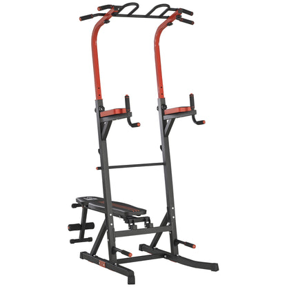 Workout Station Training Tower with Adjustable Height and 5-Position Reclining Backrest Chin-Up Fitness Bar Push-Ups Steel 108x178x202-238 cm Black