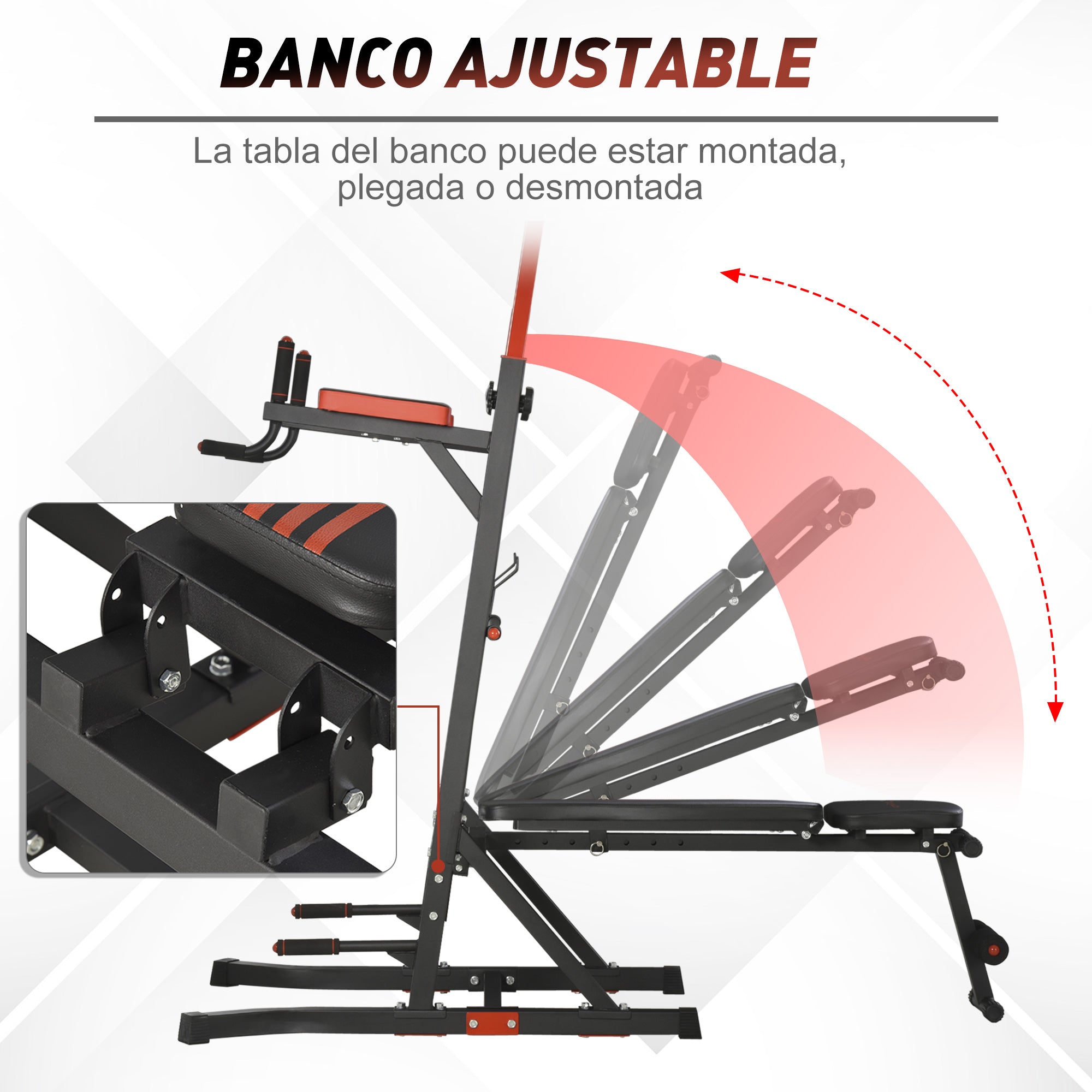 Workout Station Training Tower with Adjustable Height and 5-Position Reclining Backrest Chin-Up Fitness Bar Push-Ups Steel 108x178x202-238 cm Black