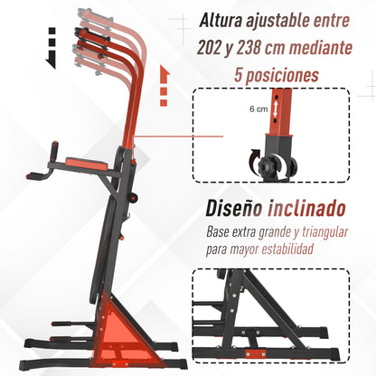 Workout Station Training Tower with Adjustable Height and 5-Position Reclining Backrest Chin-Up Fitness Bar Push-Ups Steel 108x178x202-238 cm Black