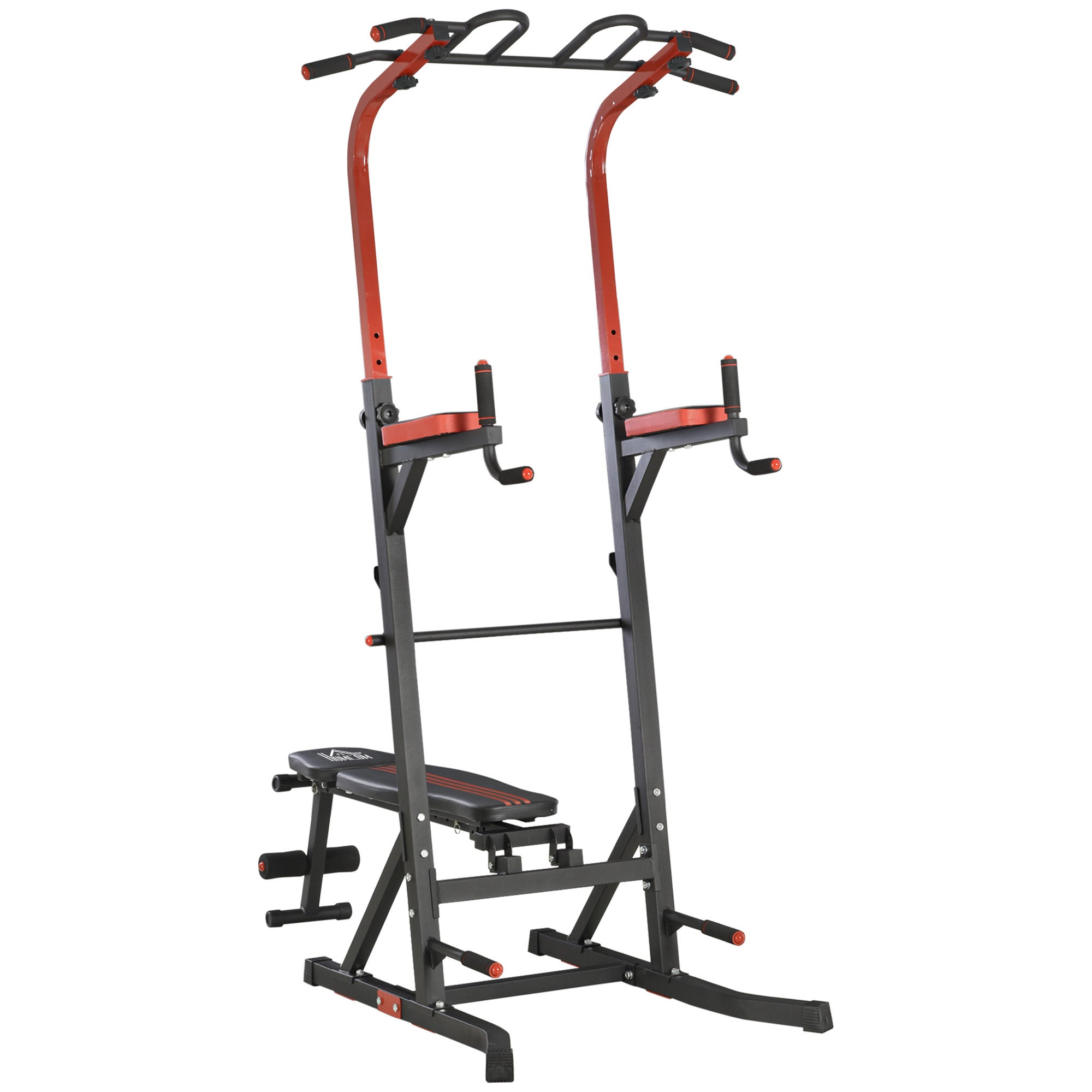 Workout Station Training Tower with Adjustable Height and 5-Position Reclining Backrest Chin-Up Fitness Bar Push-Ups Steel 108x178x202-238 cm Black