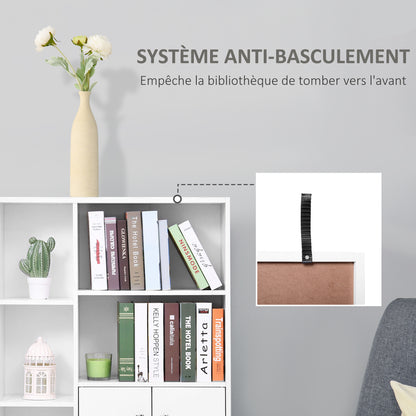 Scandinavian Bookcase Storage Furniture dim. 80L x 23.5W x 123H cm 5 niches cupboard 2 doors tapered solid pine wood particle boards white