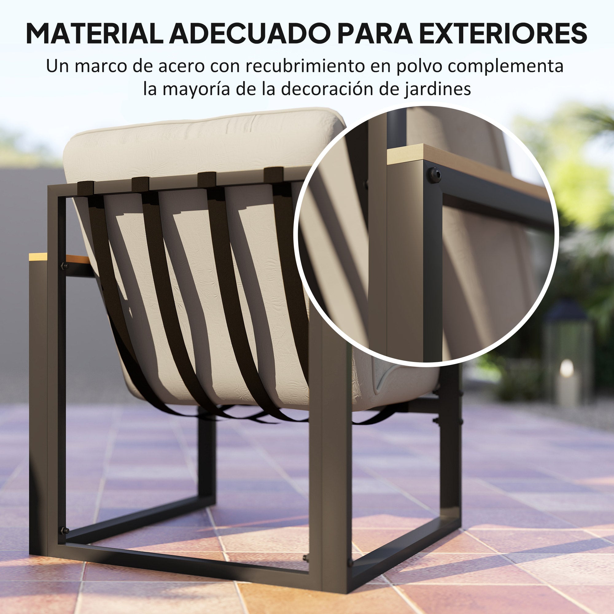 4-Piece Outdoor Garden Set Furniture with 2 Armchairs, 1 Two-Seater Sofa with Cushions, and Center Table with Tempered Glass Top in Gray and Black